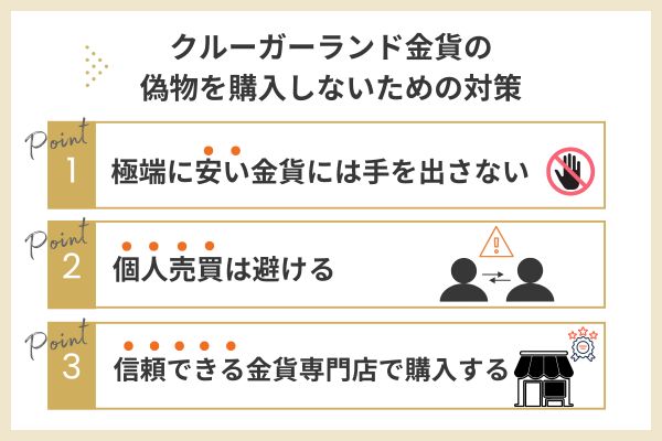 クルーガーランド金貨の偽物を購入しないための対策