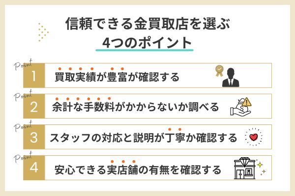 信頼できる金買取店を選ぶ4つのポイント