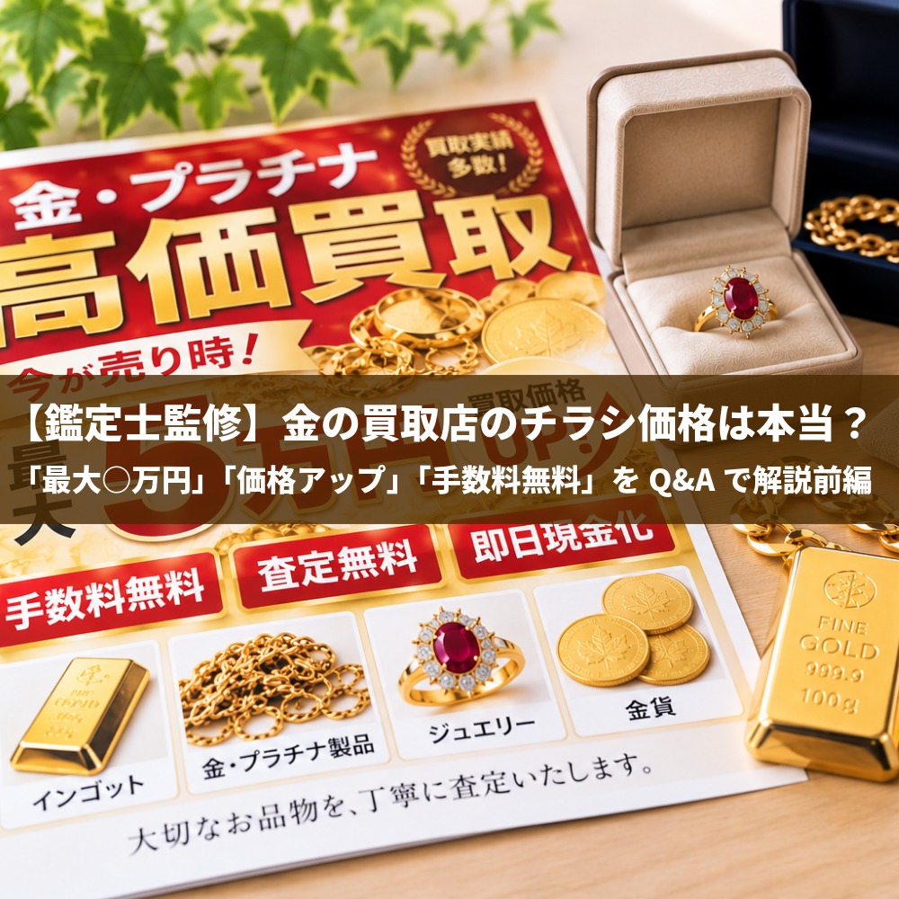 【鑑定士監修】金の買取店のチラシ価格は本当？「最大○万円」「価格アップ」「手数料無料」をQ&Aで解説前編